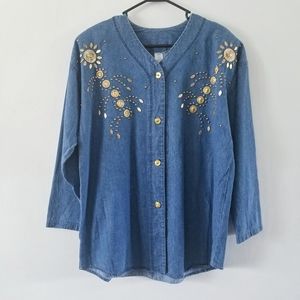 VTG 80s denim embellished button front jacket